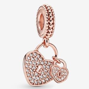 Pandora Pavé Heart Padlocks Dangle Charm Rose Gold